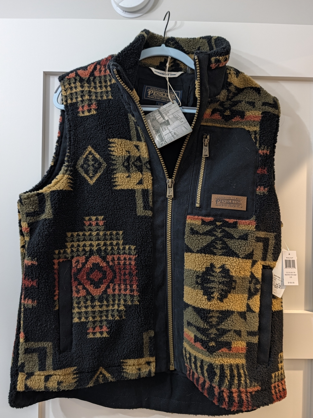 Pendleton Black Multi Navajo Sherpa Zip Vest